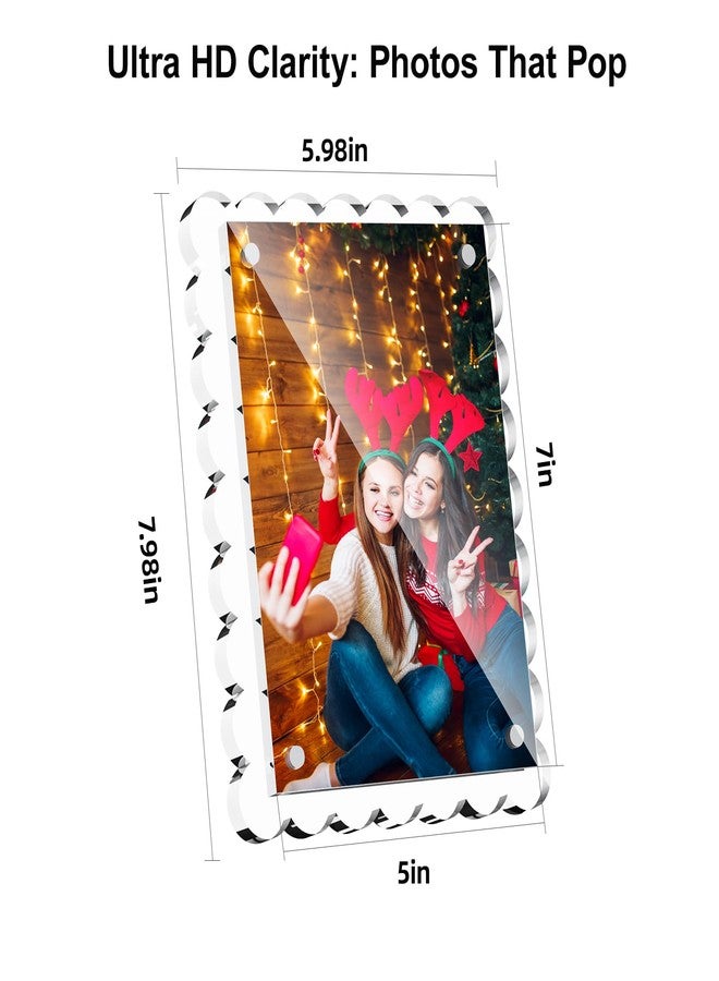 HELPLEX 5x7 Clear Acrylic Picture Frames with Scalloped Edges, 3-Pack Magnetic Frame with Stand for Horizontal or Vertical Display, Tabletop or Desk Photo Holder - Image 2